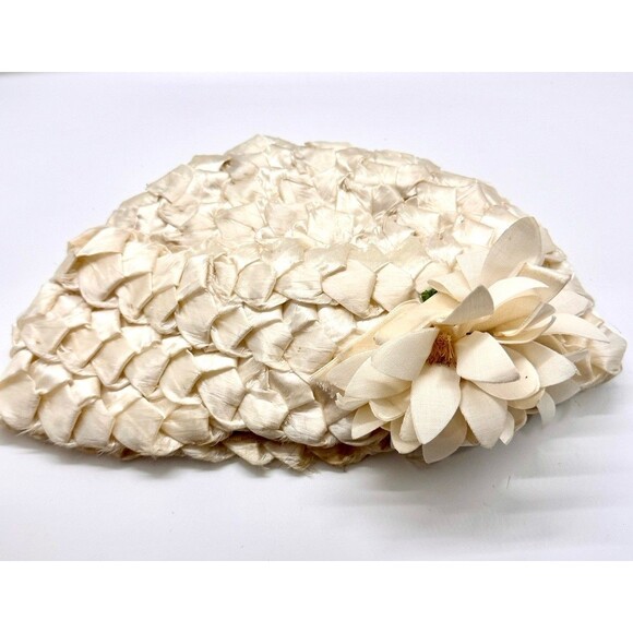 Vintage Ivory Satin Cocktail Hat‎ Luci Puci Floral Church Derby 1950s main image 14